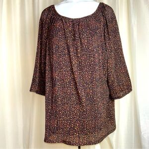 Soft Surroundings Minerva Red Metallic Pleat Carmella Top Blouse